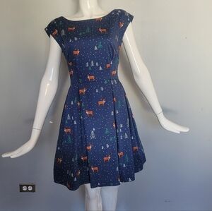 Louche Skater Dress With Deer Print, VGUC, Size M